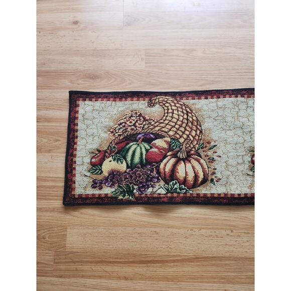 Fall Tapestry Table Runner Pumpkins Cornucopia Autumn Harvest Thanksgiving 71x13 - Picture 5 of 7